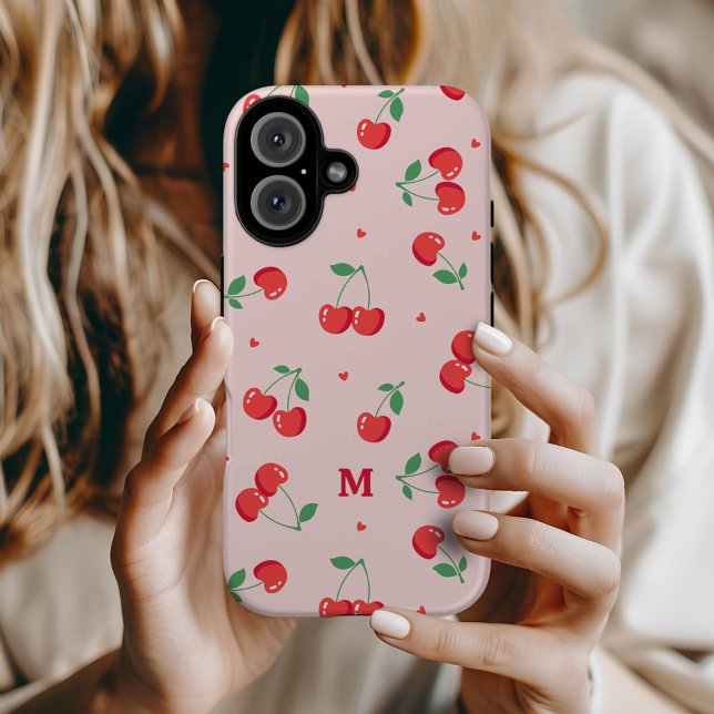 Coques Case-Mate iPhone Cherry Hearts Nom personnalisé Monogramme (Créateur téléchargé)