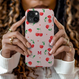 Coque Case-Mate iPhone Cherry Hearts Nom personnalisé Monogramme
