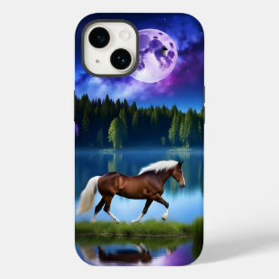 Coque Case-Mate iPhone Cheval belge Palomino sous ciel étoilé violet