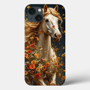 Case-Mate iPhone Case Cheval blanc orné de fleurs d'automne vibrantes