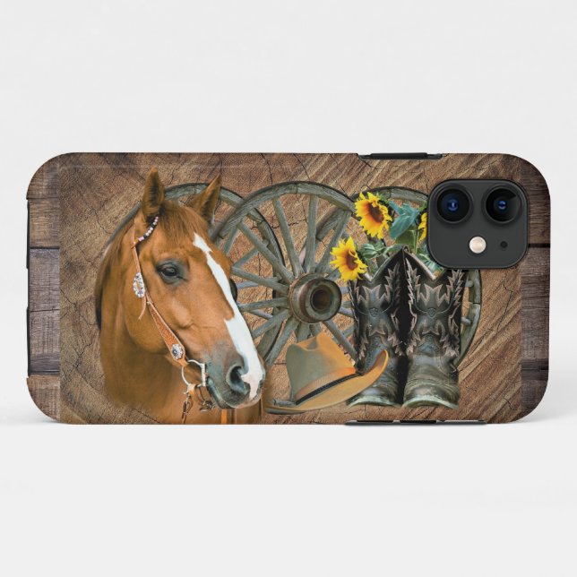 Coques Case-Mate iPhone Cheval Boot Boots Wagon Wheels Sunflower Western (Dos (Horizontal))