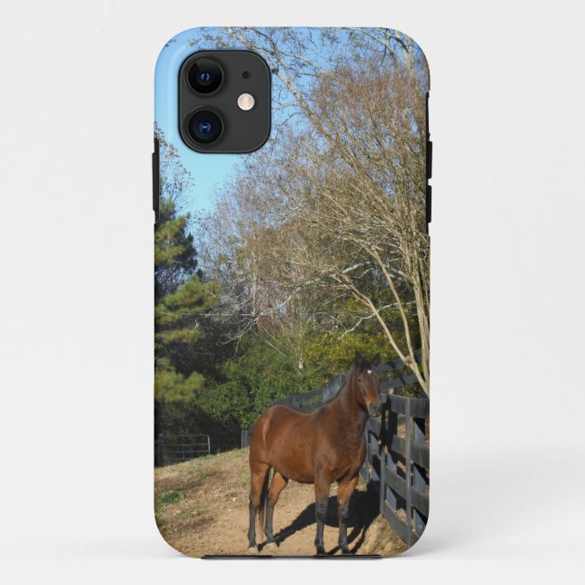 Coques Case-Mate iPhone Cheval brun contre une clôture (Dos)