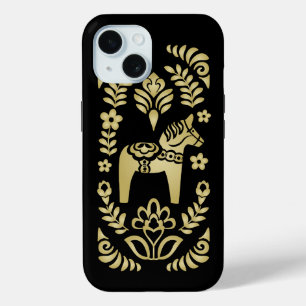 Coque Case-Mate iPhone Cheval Dala Suédois Or et Noir