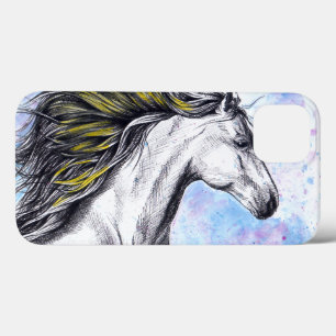 iPhone 13 Coque Cheval de course Aquarelle et Encre Équine art
