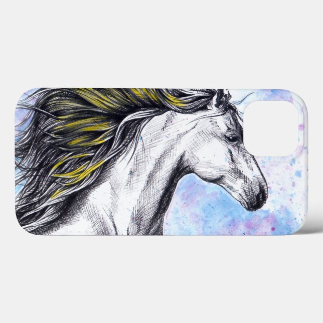 Coques Case-Mate iPhone Cheval de course Aquarelle et Encre Équine art (Verso (horizontal))