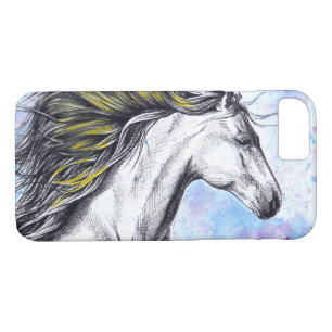 Coque iPhone 8/7 Cheval de course Aquarelle et Encre Équine art