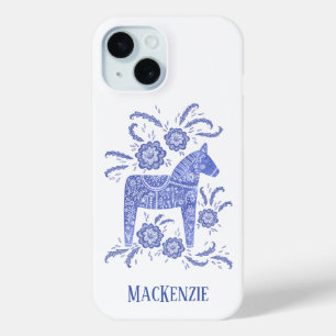 Coque Case-Mate iPhone Cheval de Dala suédois Personnalisé Bleu