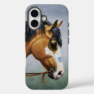 Coque Pour iPhone 16 Cheval de guerre amérindien Buckskin Pinto