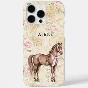 Coque iPhone 16 Pro Max Cheval floral à la crème rose