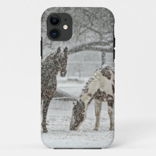 Coque iPhone 11 cheval hiver neige ferme ranch animaux enneigés ge