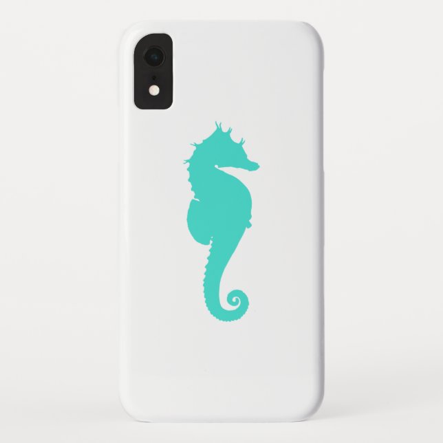 Coques Case-Mate iPhone Cheval Marin Turquoise sur Fond Blanc (Dos)