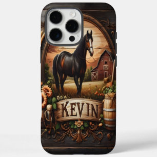 Coque iPhone 16 Pro Max Cheval Noir Avec Le Nom Kevin