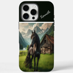 Coque iPhone 16 Pro Max Cheval noir dans Mountain Meadow