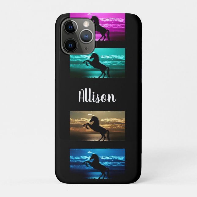 Coques Case-Mate iPhone Cheval noir violet, bleu, sarcelle, ciel doré et e (Dos)