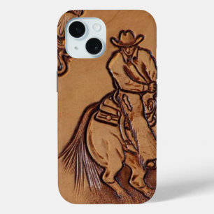 Coque Pour iPhone 15 Cheval occidental en cuir équitation Rodeo Cowboy