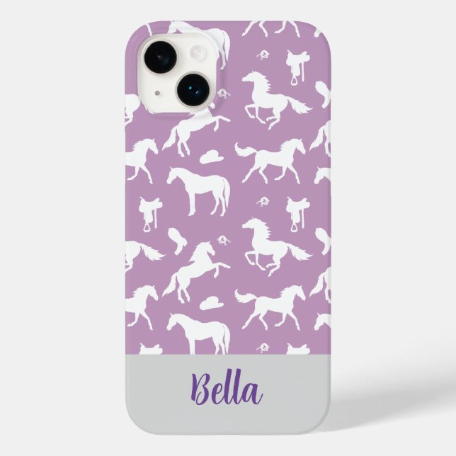 Coques Case-Mate iPhone Cheval Violet Motif Rider Nom personnalisé (Verso)