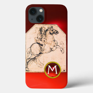 iPhone 13 Case Chevalier sur un cheval d'élevage Red Ruby Gem Mon