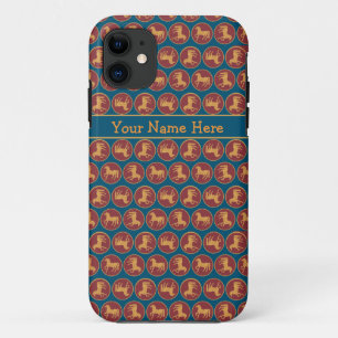 Coque Case-Mate iPhone Chevaux à effet or sur rouge profond et bleu foncé