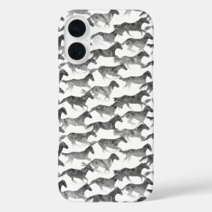 Coque Pour iPhone 16 Chevaux d'aquarelle noire