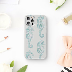 Coque iPhone 11 Chevaux de mer tropicaux, Motif hippocampe - gris