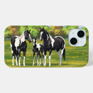 Coque Case-Mate iPhone Chevaux De Peinture De Pinto Noir En Pâturage Été
