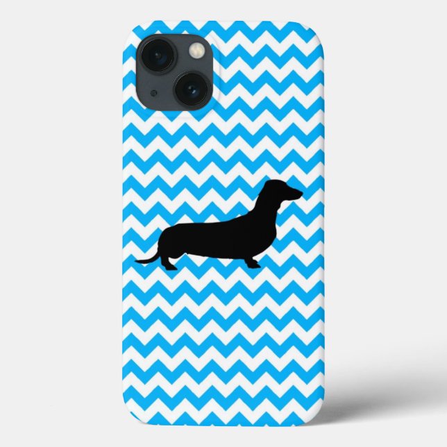 Coques Case-Mate iPhone Chevron Bébé Bleu Avec Silhouette Dachshund (Verso)
