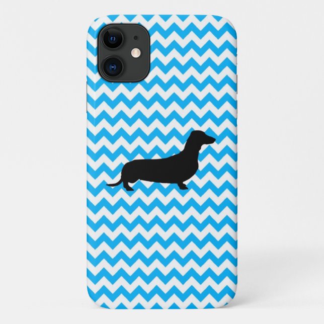 Coques Case-Mate iPhone Chevron Bébé Bleu Avec Silhouette Dachshund (Dos)