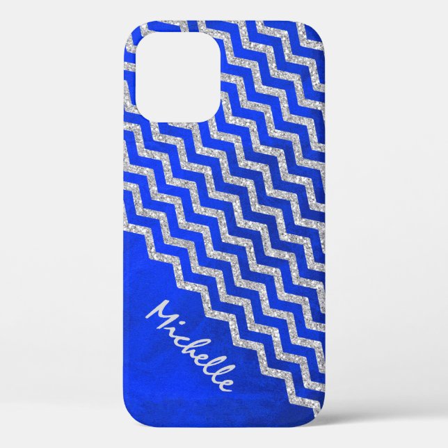 Coques Case-Mate iPhone Chevron bleu argenté personnalisé (Verso)