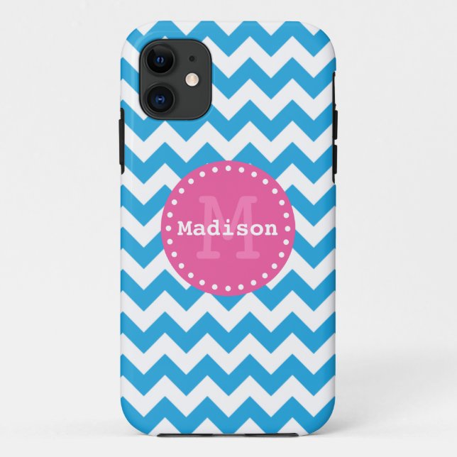 Coques Case-Mate iPhone Chevron bleu clair rose Zigzag Monogramme (Dos)