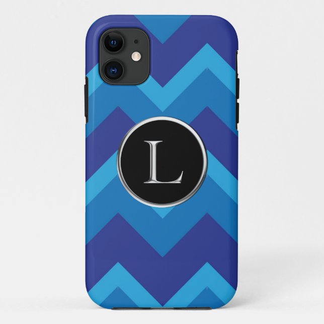 Coques Case-Mate iPhone Chevron bleu triple L monogramme argenté de Caslon (Dos)
