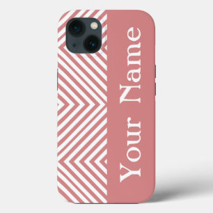 iPhone 13 Case Chevron de diamant rose avec le nom @ Emporiomoffa