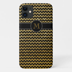 Coques Pour iPhone chevron en or noir monogrammé
