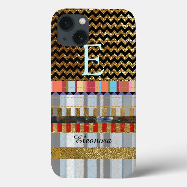 Coques Case-Mate iPhone chevron et bandes avec nom personnalisé et initial (Verso)