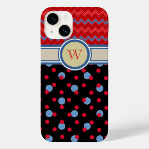 Coque Pour iPhone 14 chevron et monogramme motif à petits pois