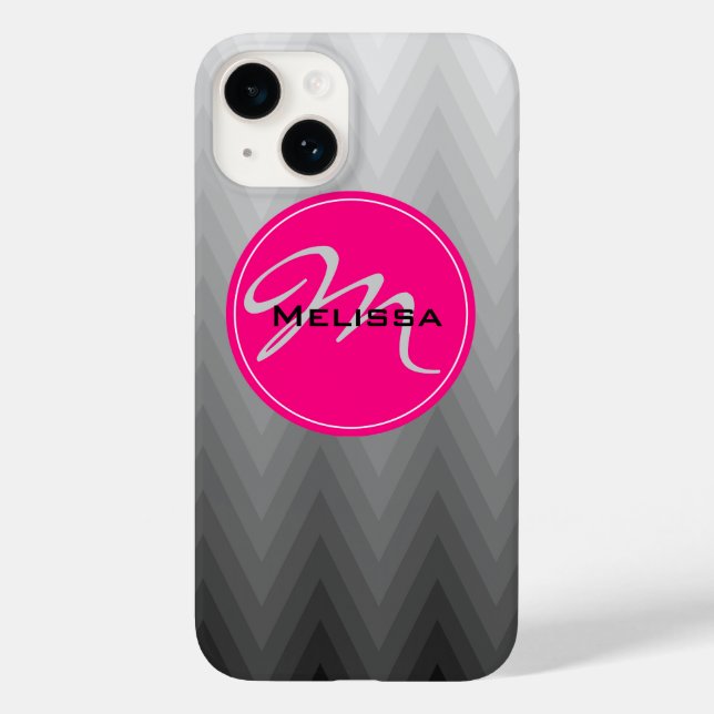 Coques Case-Mate iPhone Chevron Grey ombre motif rose Nom du monogramme (Verso)