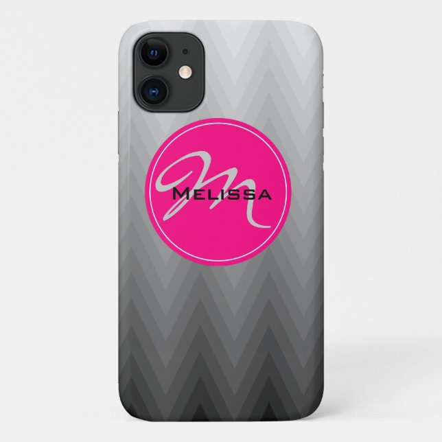 Coques Case-Mate iPhone Chevron Grey ombre motif rose Nom du monogramme (Dos)