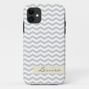 Coque Case-Mate Pour iPhone Chevron gris avec étiquette personnalisé beige