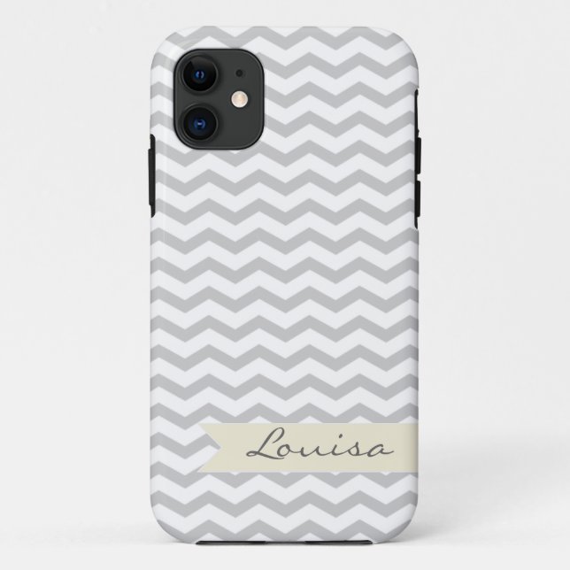 Coques Case-Mate iPhone Chevron gris avec étiquette personnalisé beige (Dos)