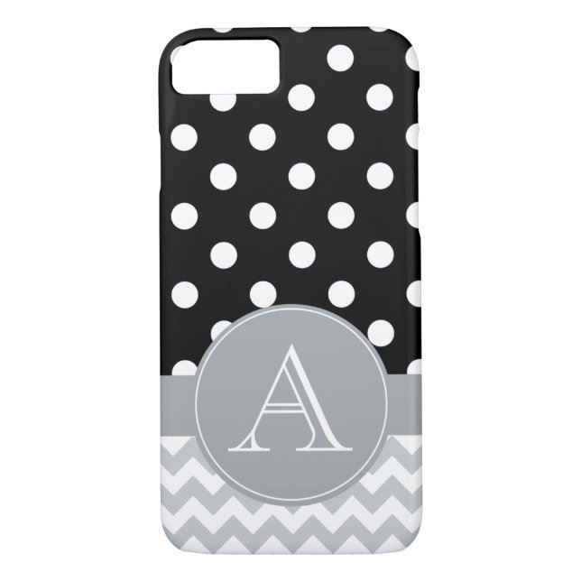 Coques Case-Mate iPhone Chevron gris et monogramme noir de coutume de pois (Dos)