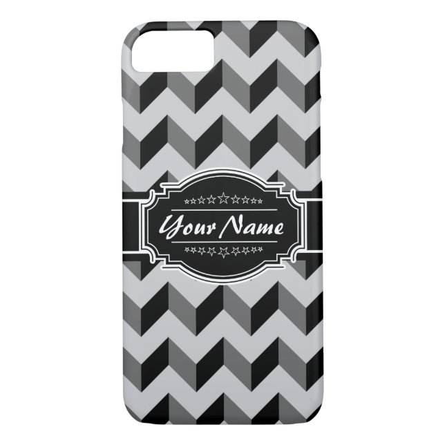 Coques Case-Mate iPhone Chevron gris et noir avec nom personnalisé (Dos)