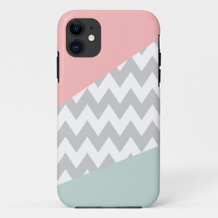 Etui iPhone Case-Mate Chevron gris - menthe et corail