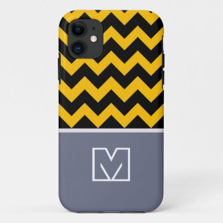 Etui iPhone Case-Mate Chevron Jaune et Noir Zigzag. Monogramme personnal