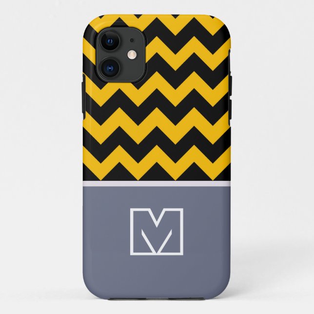 Coques Case-Mate iPhone Chevron Jaune et Noir Zigzag. Monogramme personnal (Dos)