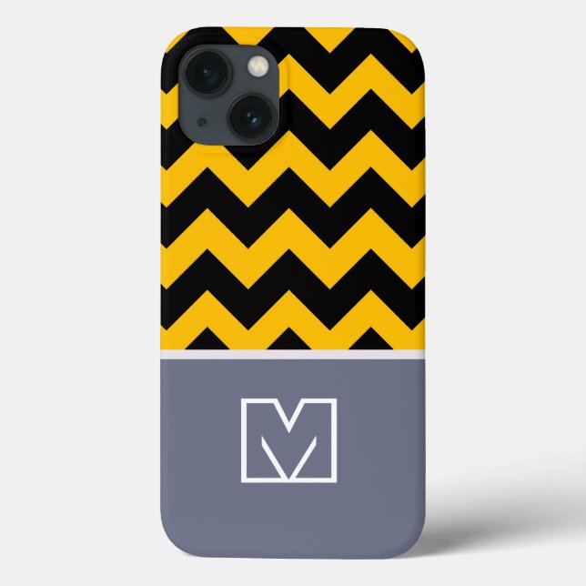 Coques Case-Mate iPhone Chevron Jaune et Noir Zigzag. Monogramme personnal (Verso)