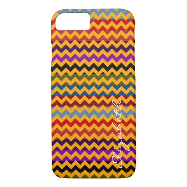 Coques Case-Mate iPhone Chevron jaune rayures colorées Monogramme (Dos)