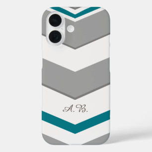 Coques iPhone 16 Chevron moderne avec toutes initiales de détail de