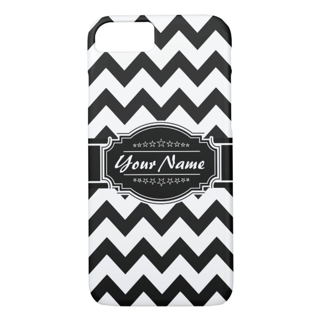 Coques Case-Mate iPhone Chevron noir et blanc Nom personnalisé (Dos)