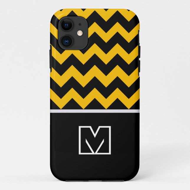 Coques Case-Mate iPhone Chevron noir et jaune Zigzag. Monogramme personnal (Dos)