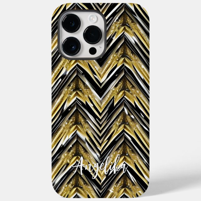 Coques Case-Mate iPhone Chevron Noir et Or Nom personnalisé (Verso)