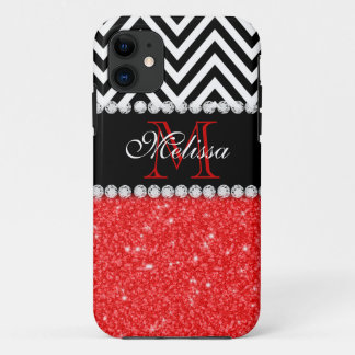 COQUES POUR iPhone CHEVRON NOIR PARTIES SCINTILLANT ROUGE MONOGRAMMÉ